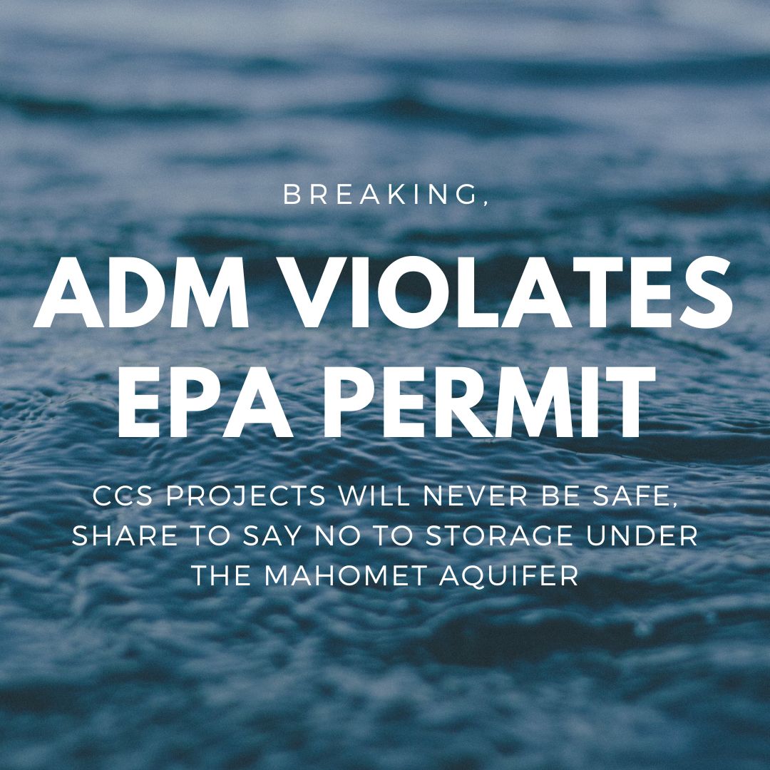 ILPeoplesAction's tweet photo. The US's first CO2 injection well, at ADM in Decatur IL, has leaked according to @EPA. This is a reminder to all of us that we must protect the Mahomet Aquifer from the onslaught of new CCS projects that threaten it. https://t.co/eI0iLBEnZU