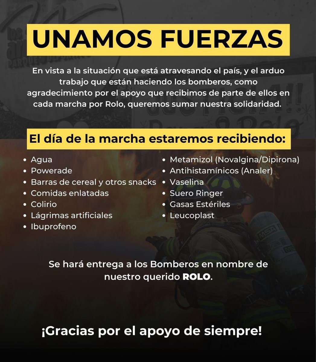 ExaCtnDeportes's tweet photo. En nombre de Rolo, nos unimos a esta causa, en agradecimiento por el apoyo de cuerpos de bomberos en cada marcha “JUSTICIA PARA ROLO” resguardando la seguridad de todos 🙌🏻👩‍🚒🚒
➡️ Les esperamos a todos este sábado 14 a las 17:00 hs.
#justiciaparaRolo https://t.co/DbpRxb1F2l