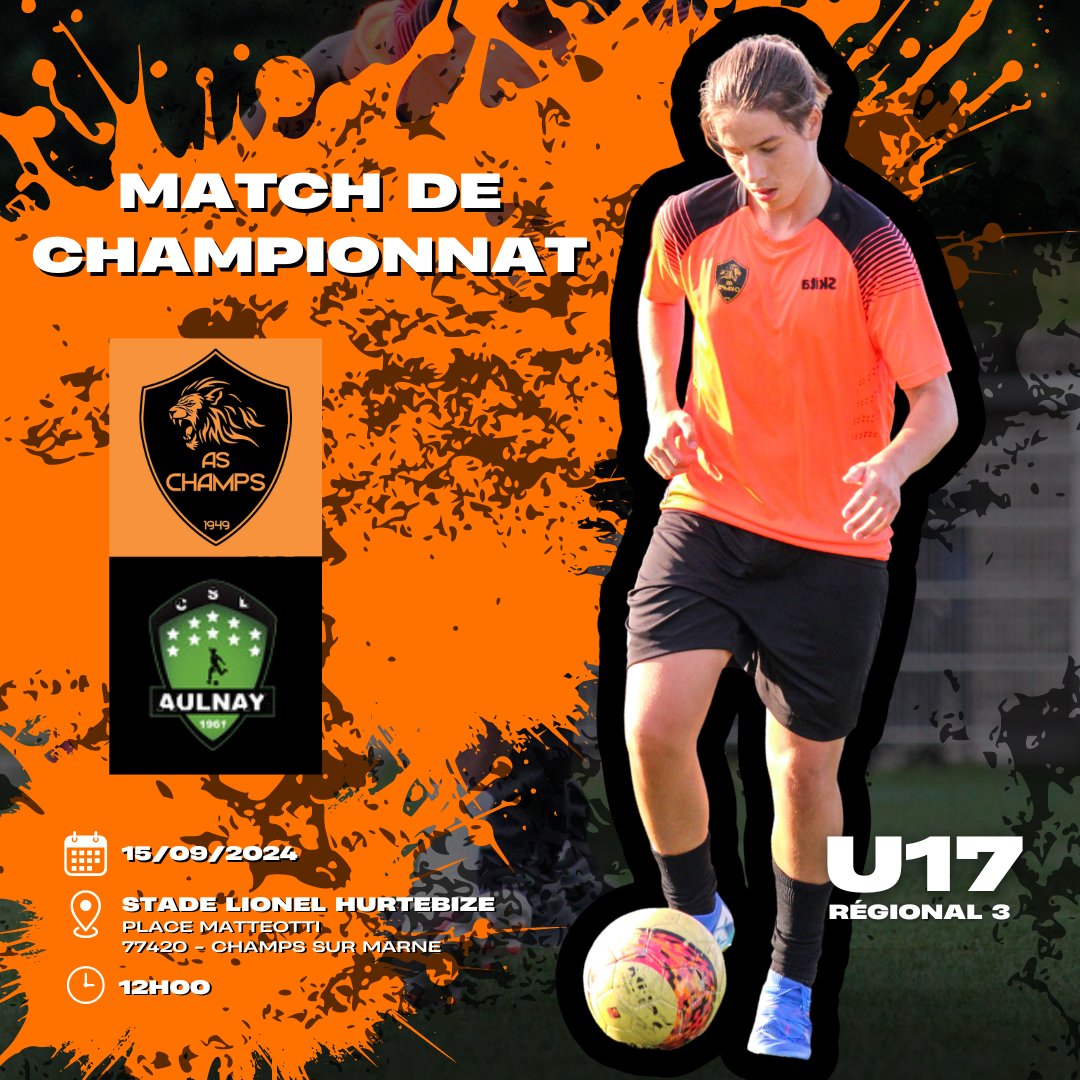 ASChampsFoot's tweet photo. Le groupe U17 r3 ouvre le bal de cette saison à domicile face au Aulnay CSL au Stade Hurtebize ce dimanche à 12h00. 

Nous vous attendons nombreux dans les tribunes pour soutenir nos U17.

#aschampsfootball #footballamateur #u17r3 https://t.co/VOLLntJCTX