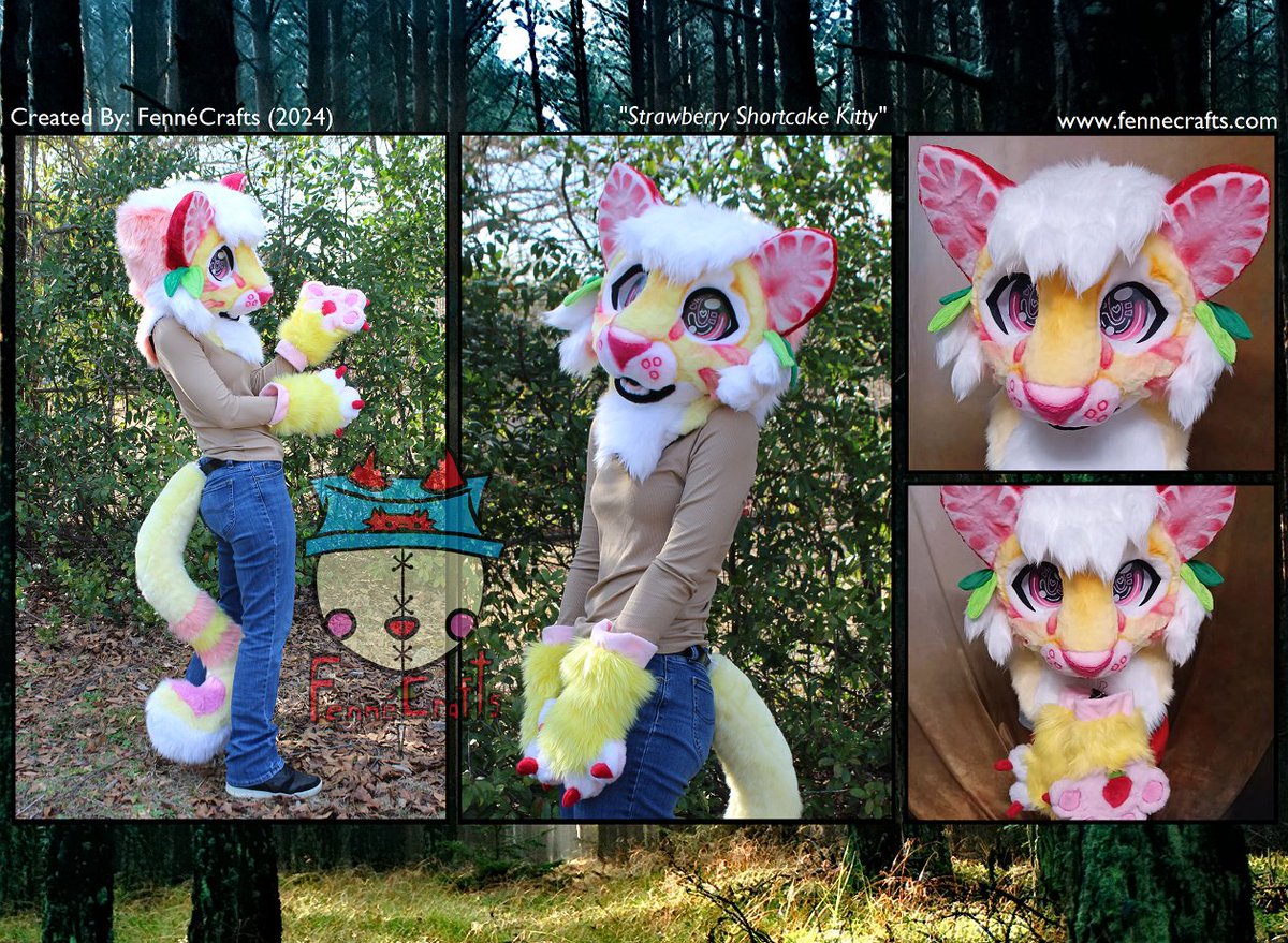 FenneCrafts's tweet photo. SOLD!
"Strawberry Shortcake Kitty"

Something sweet is ready for you! 🍰 An adorable and delicious strawberry shortcake themed cutie.

Catching up on 2024 posts finally for my twitter. Got 30+ suits to catch up on lol.

#fennecrafts #fursuit https://t.co/L68P6TXBaQ