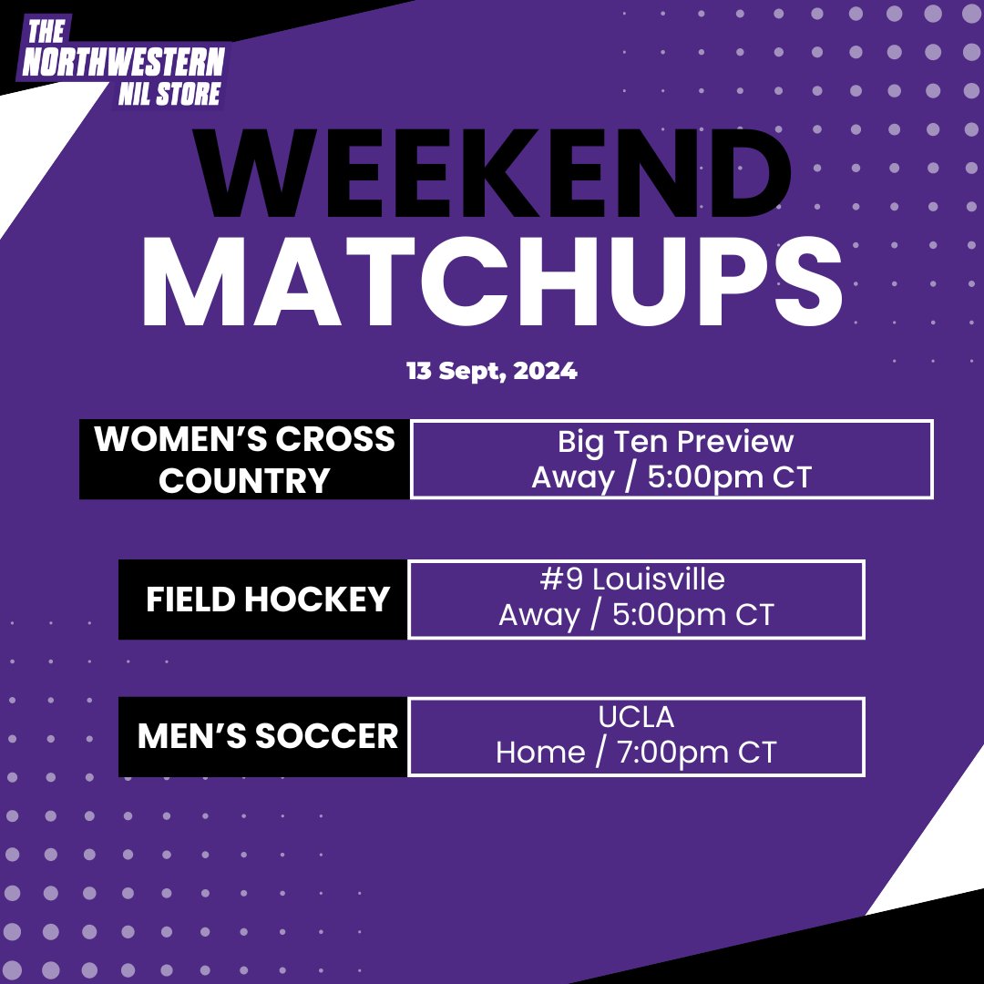NU_NIL_Store's tweet photo. Another packed weekend of Northwestern sports ahead! β‘ππ€
Check out the schedule and continue to show your support!
#GoCats #WeekendSlate #NorthwesternAthletics https://t.co/xxyeO5kX6b
