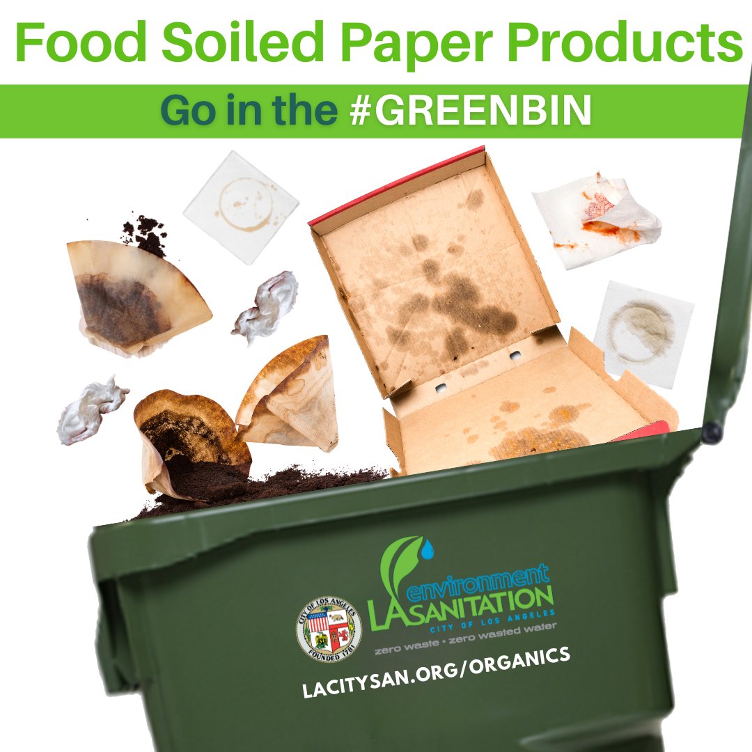 LACitySAN's tweet photo. ♻️ Ordering in this #weekend? Remember the following items go in the #greenbin:  🍕 #PizzaBoxes 🍔 Food soiled #Napkins ☕ Used #CoffeeFilters 
Learn more by visiting https://t.co/1RDkI8q485 
#OrganicsLA #outdoors #food #foodie https://t.co/3iNB8Fu0Kq