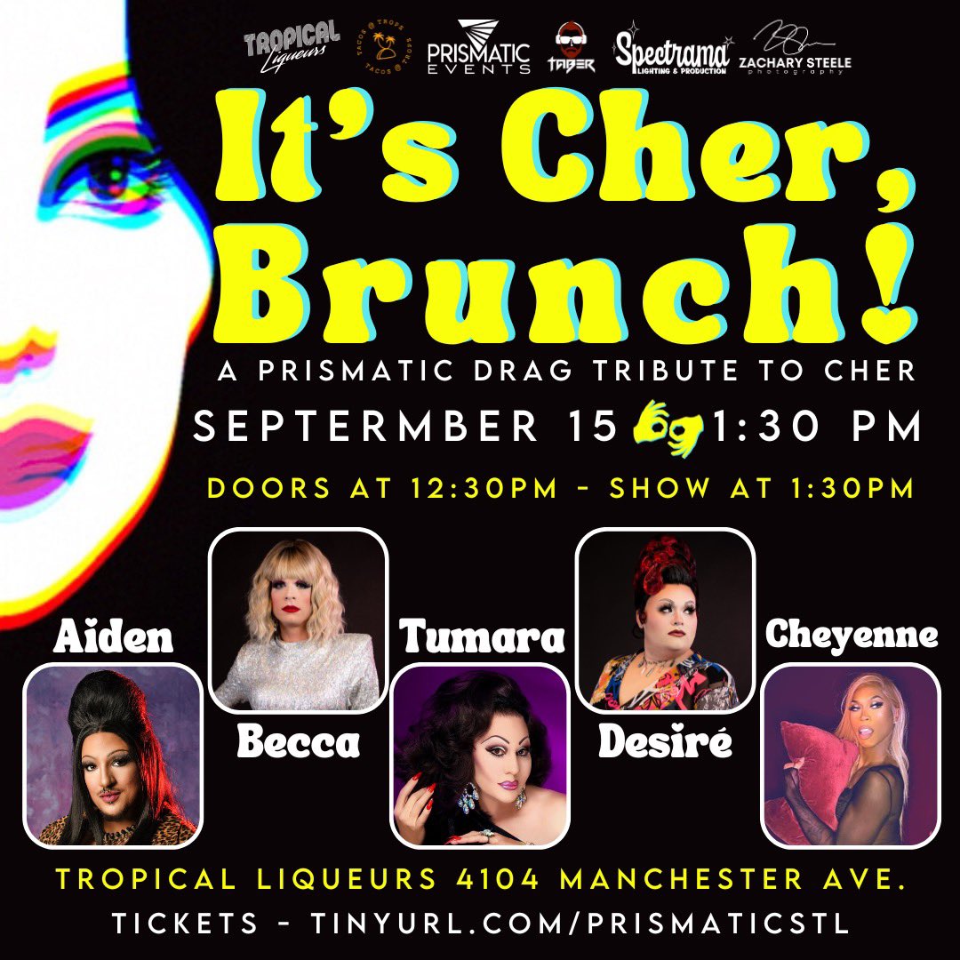 Aiden_Control's tweet image. Have you grabbed your tickets for It’s Cher, Brunch yet?
What are you waiting for, it’s this Sunday!

Tinyurl.com/PrismaticSTL