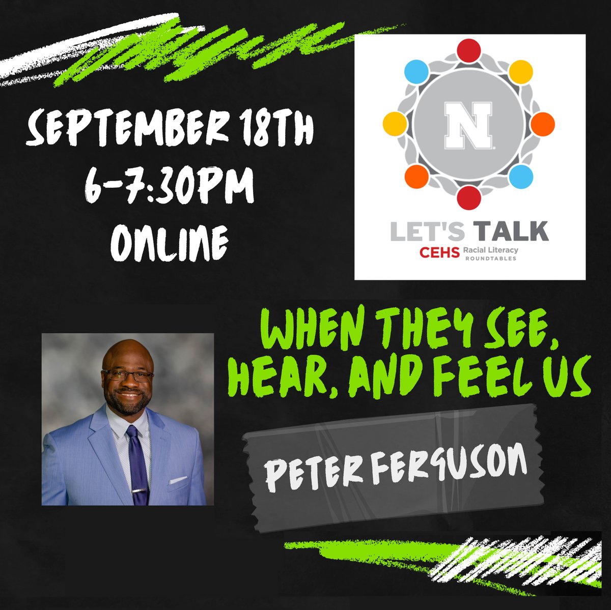 THIS WEEK: The first event of the 2024-25 Racial Literacy Roundtables series with guest speaker Pete Ferguson, coordinator of culture, inclusion and scholar development at <a href="/LPSorg/">Lincoln Public Schools</a>.

🕕 6-7:30 p.m.
📅 Sept. 18
💻 Register >> go.unl.edu/racial-literac…

#UNL #UNLCEHS #CEHSreach