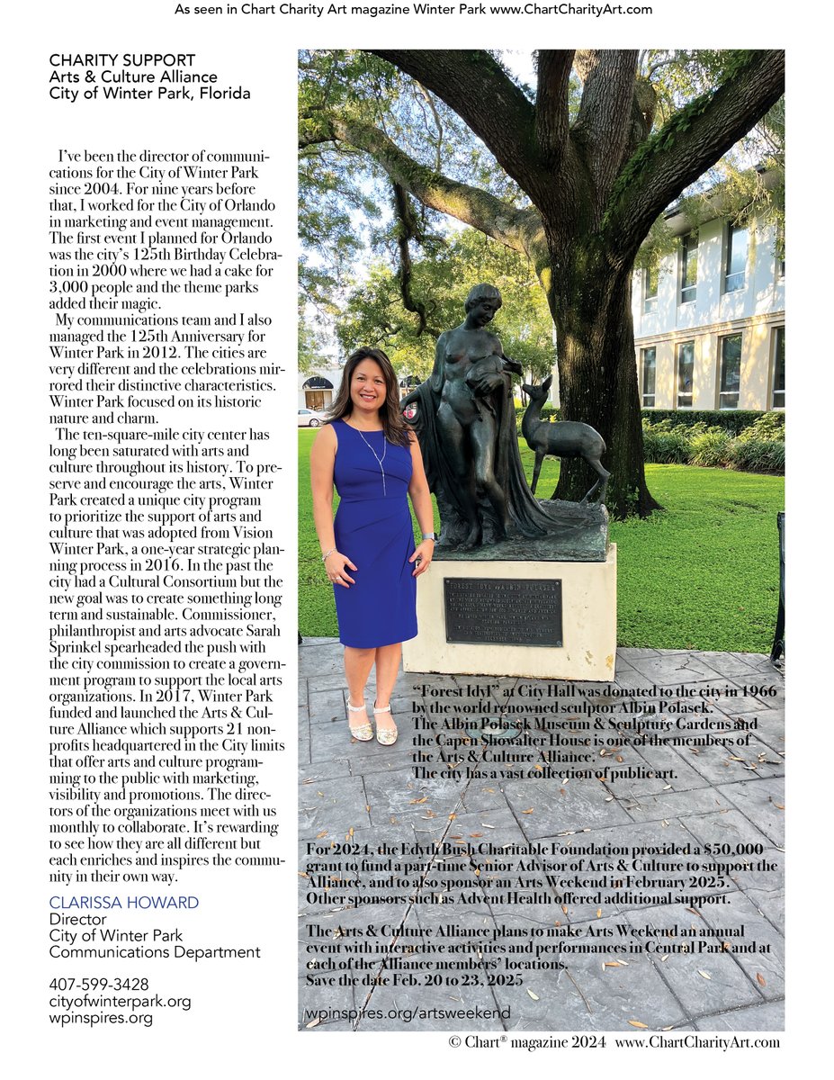 ChartMagazine's tweet photo. Charting The Arts &amp; Culture Alliance which is a unique city program that illustrates Winter Park’s long history of commitment to create and keep its charm #winterpark #winterparkfl #wpinspires Chart launched in Winter Park in 2005  #charity and #art for 20 years in #florida https://t.co/JbYWTKw11c