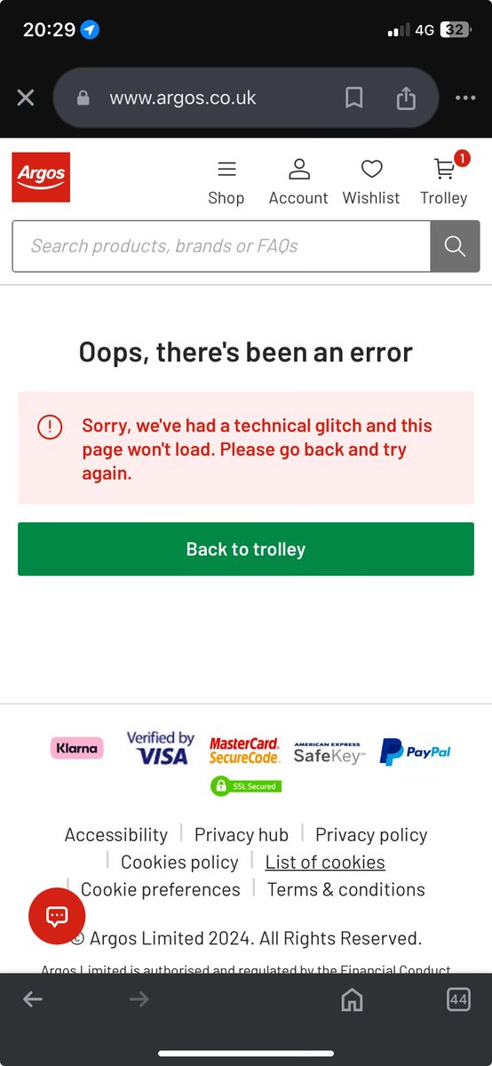 aptishev's tweet photo. @ArgosHelpers I am getting this error today when trying to pay for my order. What is going on? https://t.co/8yn3uEOOhM