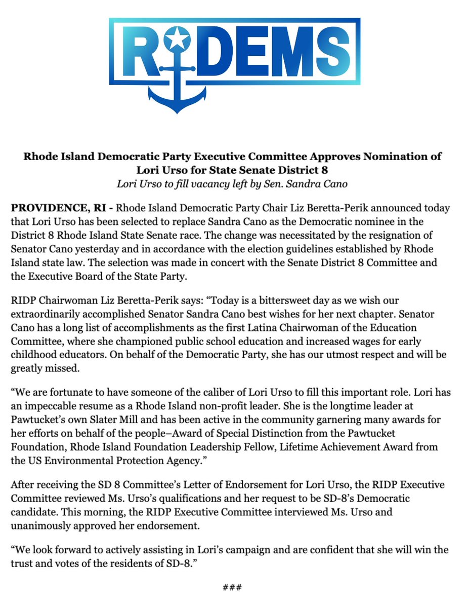 RE: State Senate District 8