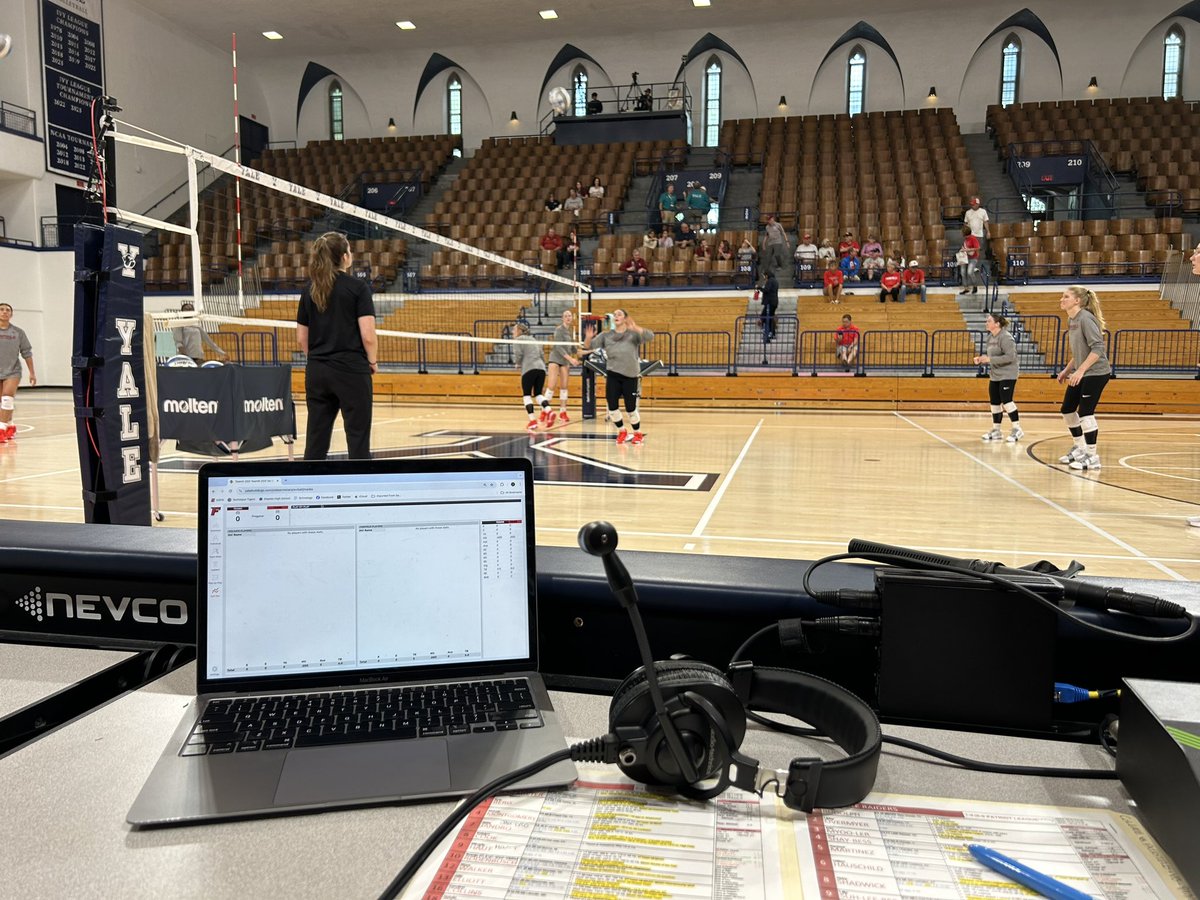 Getting set for day one of the Yale Invitational. Three conference champions from 2023 on the court this weekend.

4pm - <a href="/ColgateVB/">Colgate Volleyball</a> 🆚 <a href="/StagsVB/">Fairfield Volleyball</a> 

7pm - <a href="/YaleVolleyball/">Yale Volleyball</a> 🆚 <a href="/NovaVolleyball/">Villanova Volleyball</a> 

Excited to bring you the action with <a href="/madzfox12/">Madison Morey</a> on ESPN+!