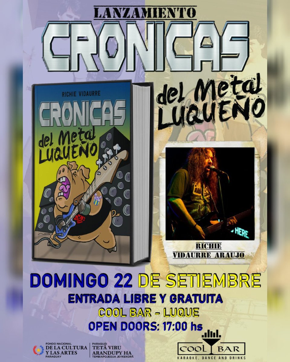 ●●CRONICAS DEL METAL LUQUEÑO●●
Lanzamiento de Richie Vidaurre🇵🇾

Domingo 22 de septiembre en Cool Bar de la cuidad de Luque 🔥

#rnpyradio #rocknacionalparaguayo #Apoyaelartenacional