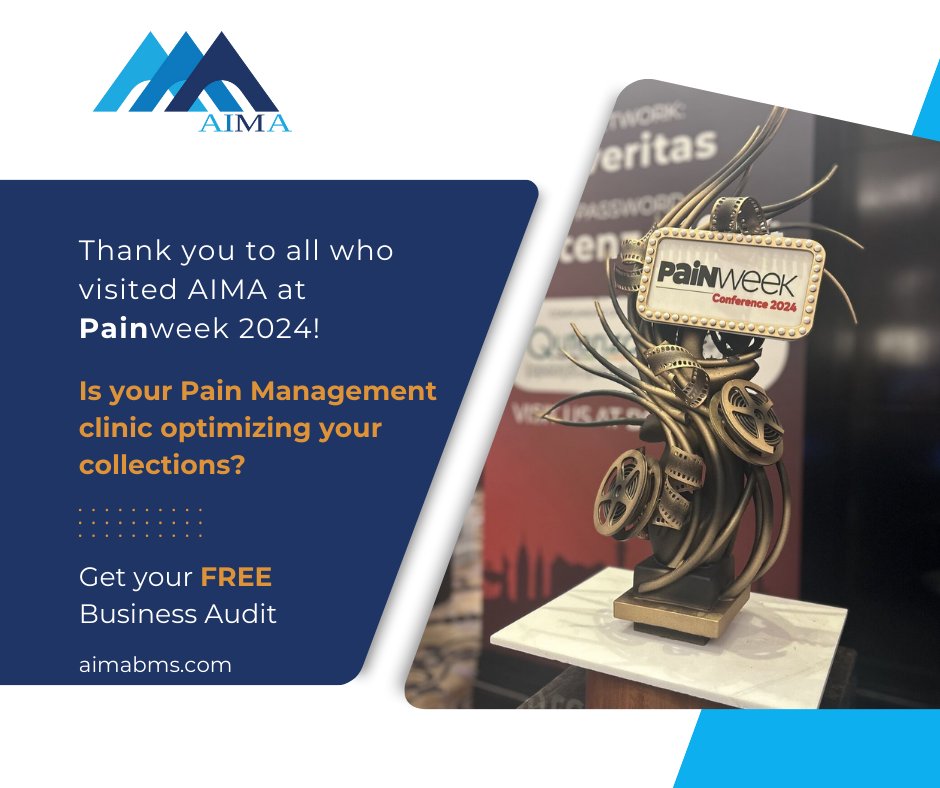AIMAMedical's tweet photo. We had a great time exhibiting at this year’s #PainWeek 2024!
At AIMA, we have extensive experience helping Pain Management practices improve efficiency &amp; financial stability. 
Is your pain management practice missing out on revenue opportunities? Get your FREE financial analysis https://t.co/DXqUznpCa9