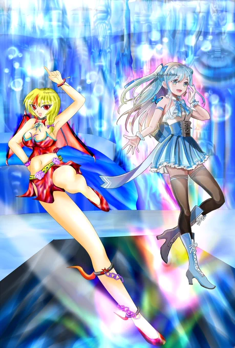 過去絵投下タグを、尊き、さちさんがされてましたので、タグをお借りしました～青色を好まれる、さちさんとのコラボ絵、私は青を基調の背景を描かせて頂く時、凄く気合が入ります…【素晴らしき青を捧ぐ者】を志し、喜んで頂ける様に…#みんなの過去絵ギャラリー#夏の終わりに過去絵をたしなむ 