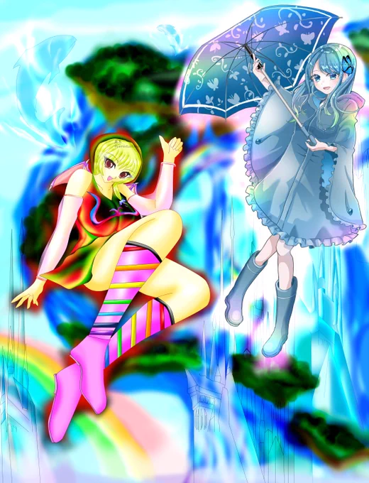 過去絵投下タグを、尊き、さちさんがされてましたので、タグをお借りしました～青色を好まれる、さちさんとのコラボ絵、私は青を基調の背景を描かせて頂く時、凄く気合が入ります…【素晴らしき青を捧ぐ者】を志し、喜んで頂ける様に…#みんなの過去絵ギャラリー#夏の終わりに過去絵をたしなむ 
