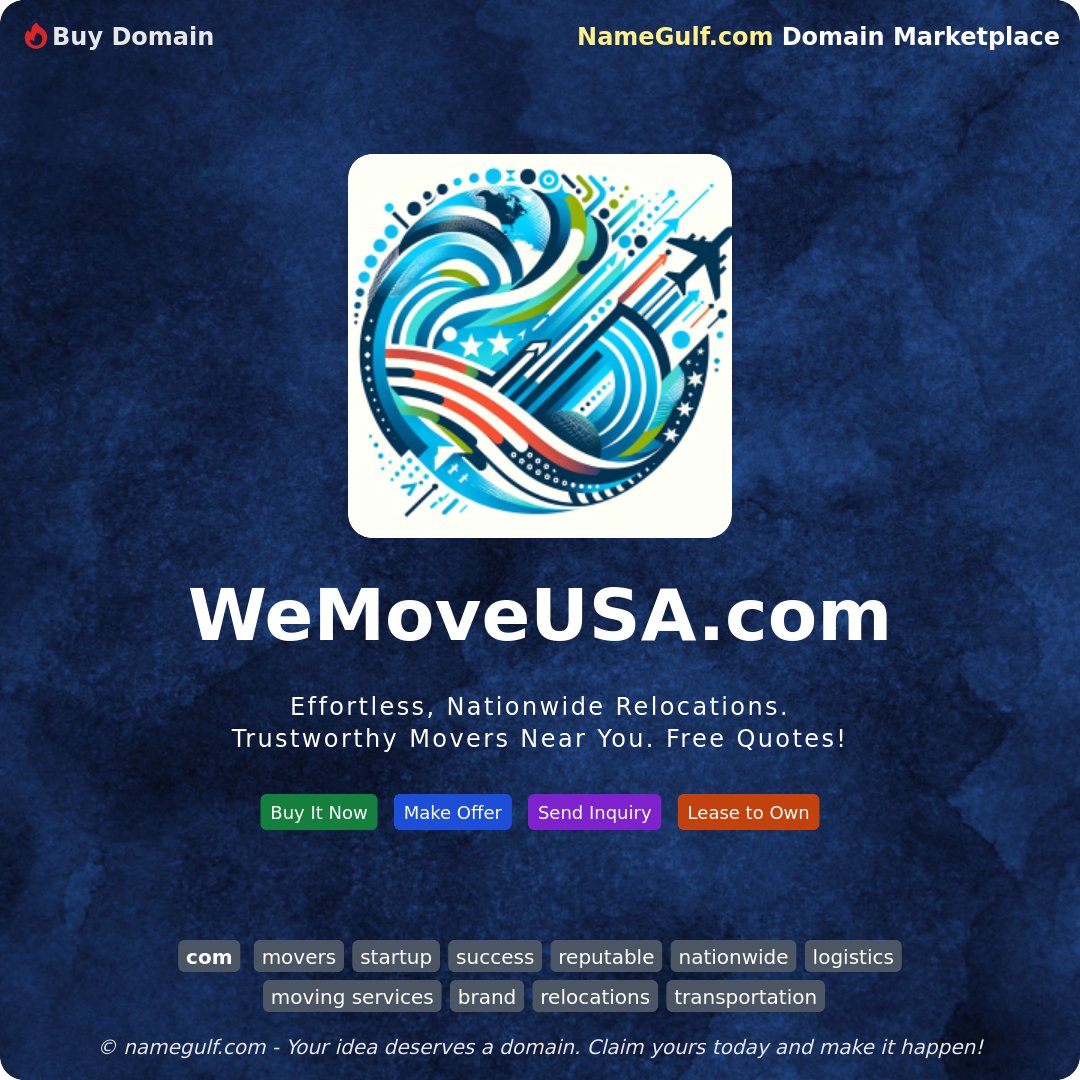 ngmbot's tweet photo. 🔥 Listing: https://t.co/8Kl8DIgWE3 on @namegulf
✨ Effortless, Nationwide Relocations. Trustworthy Movers Near You. Free Quotes!
👉 https://t.co/nt7MuO8RiC
#movers #startup #success #reputable #nationwide https://t.co/CjY5dChalI