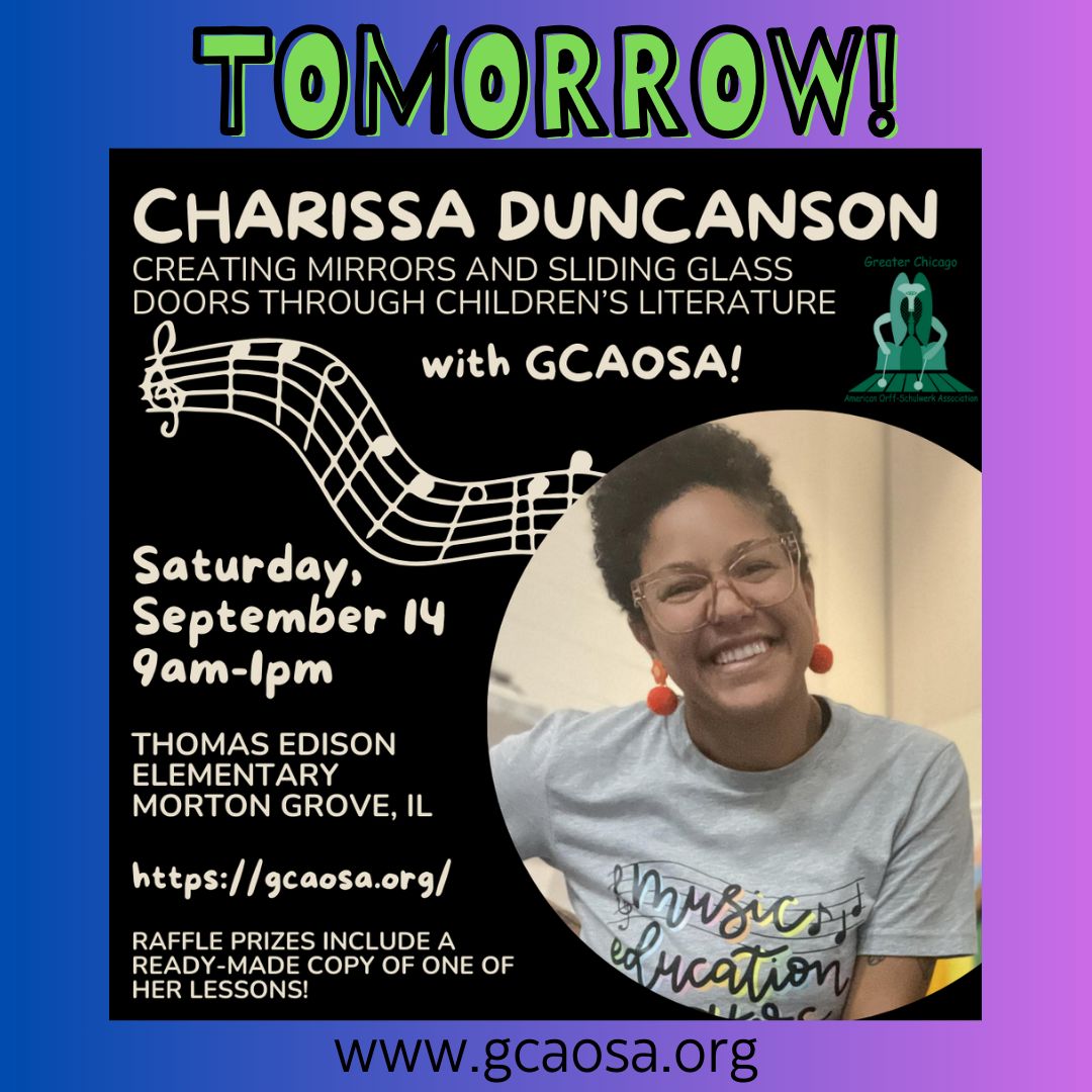TGIF! The first GCAOSA workshop with Charissa Duncanson is tomorrow! Are you earning extra raffle tickets? #GCAOSA #AOSA #Orff #MusicTeacher