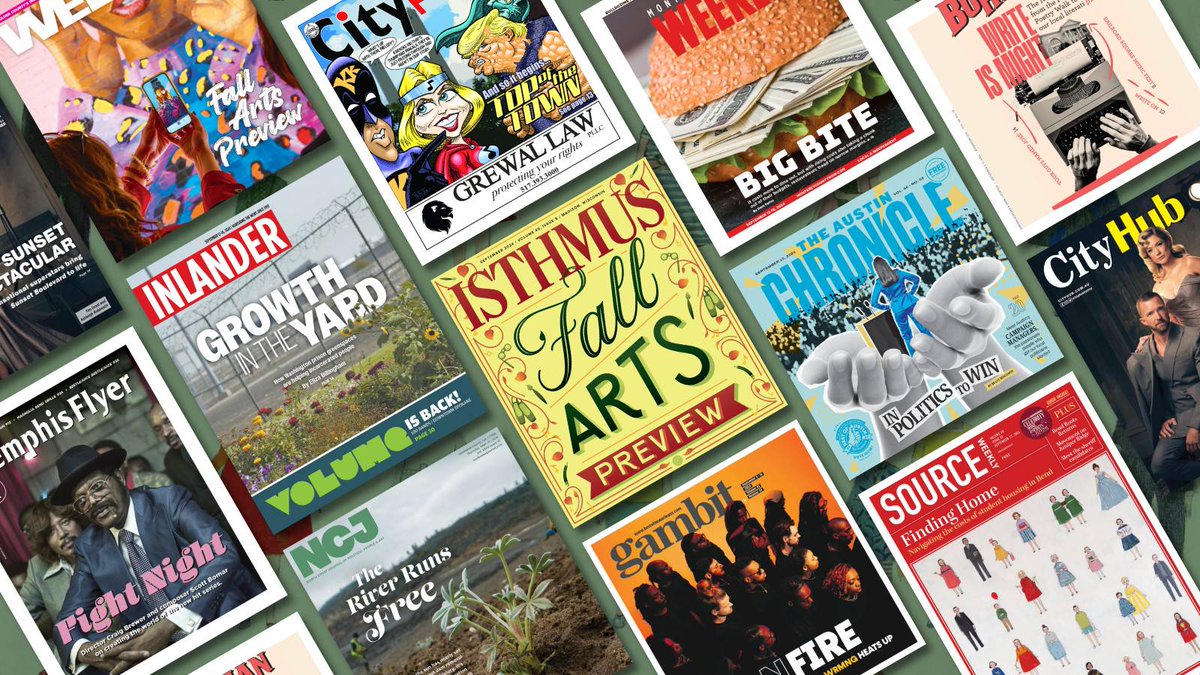 AltWeeklies's tweet photo. Check out this week’s Cover Show featuring @AustinChronicle, @nbaybohemian, @boulderweekly, @citypulse, @The_Gambit, @TheInlander, @isthmus, @MemphisFlyer, @mcweekly, @ncj_of_humboldt, @sourceweekly and @CityHubSydney at https://t.co/0a5zdIRFFs https://t.co/pjc4schp5m