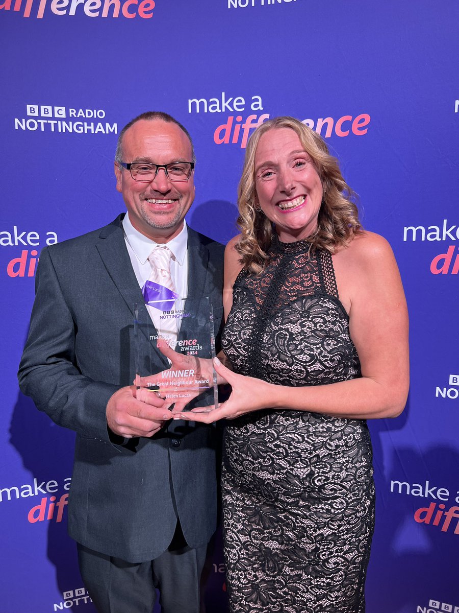 🏡 Well done to Helen Lucas from Arnold - our ‘Great Neighbour’ winner at the BBC Radio Nottingham Make A Difference Awards!

Her Halloween displays and Christmas light switch-on help to bring the neighbourhood together, whilst also raising vital funds for the local food bank.