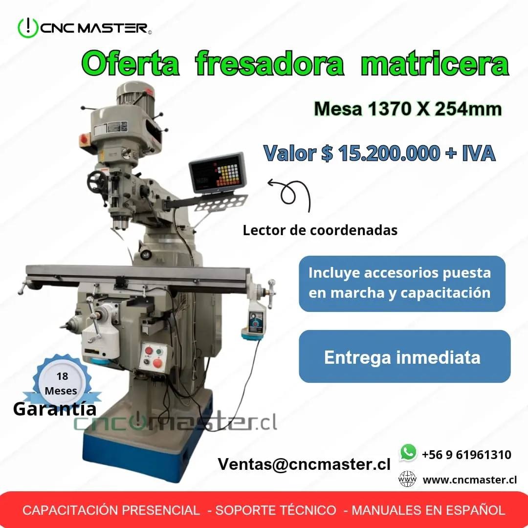 cncmastercl's tweet image. En oferta esta la Fresadora Matricera con año y medio de garantía. Más información en nuestra web y WhatsApp.
#cncmaster #fresadoramatricera #fresadora #fresadoratorreta #automatizacion #automatizacionindustrial