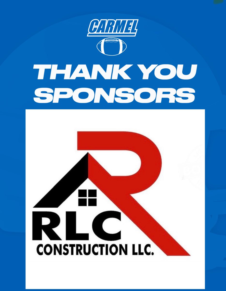 🏗️ Huge thanks to RLC Construction for your bronze sponsorship of Carmel High School Football! 🏈 Your support helps our team build a strong foundation for success both on and off the field. We appreciate your commitment to our athletes and our community! 💙💛