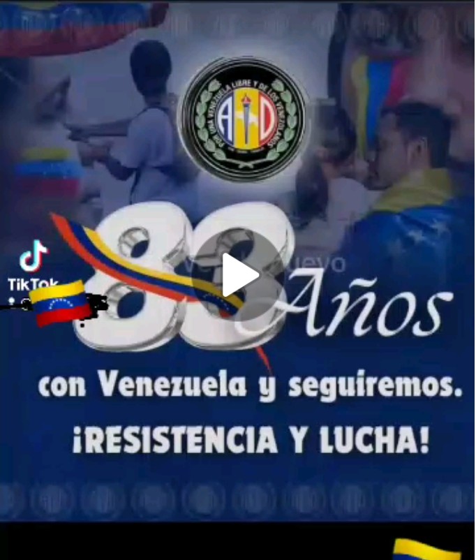 Felicitaciones a todos los  compañeros de Acción Democratica. Que este 83 aniversario nos comprometa a seguir trabajando por el rescate y la reunificacion del partido. Sigamos la lucha por la defensa de la justicia, de la verdad y  la liberación  de todos los presos políticos.