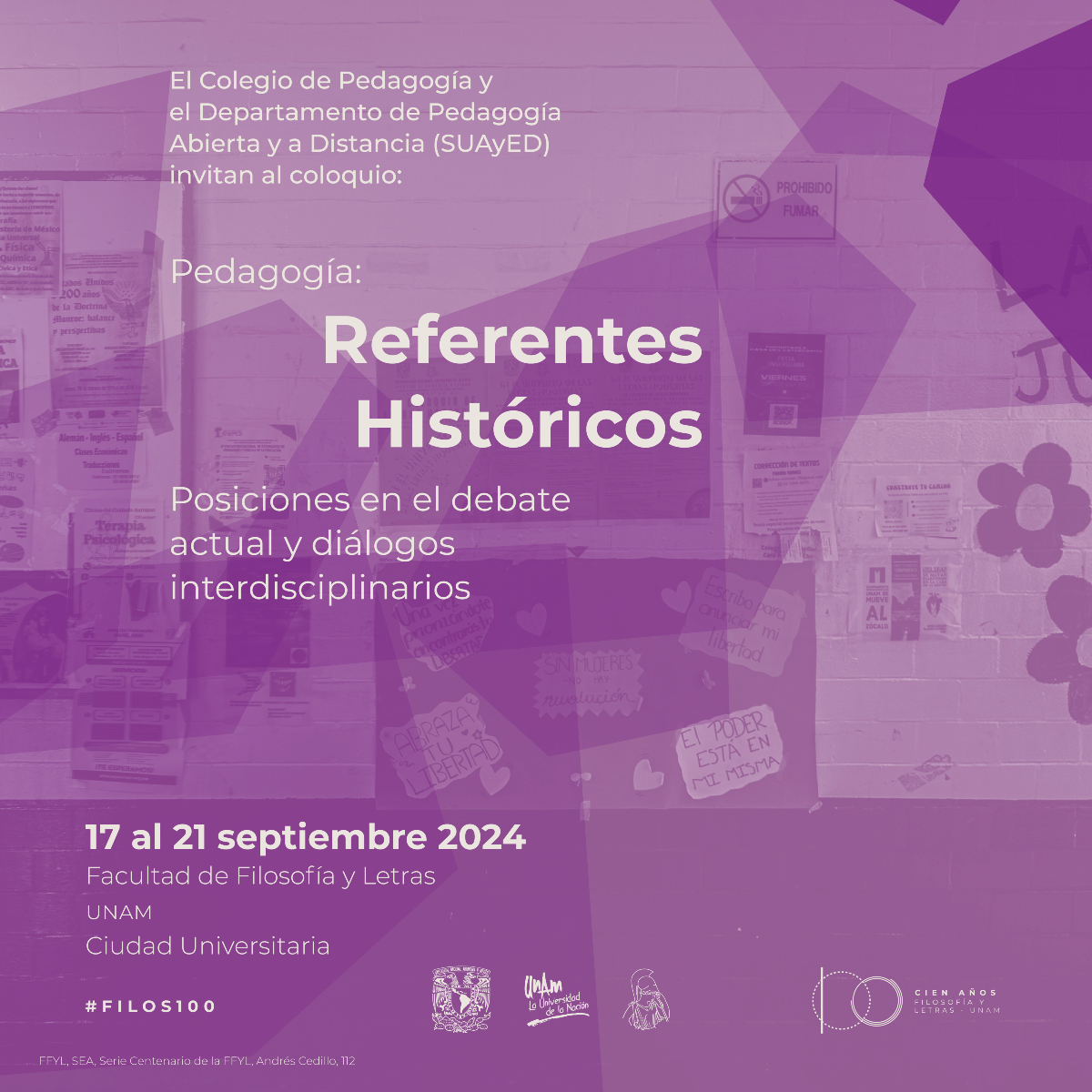 El colegio de Pedagogía y los departamentos de Pedagogía del Suayed invitan al coloquio: Pedagogía: referentes históricos. Posiciones en el debate actual y diálogos interdisciplinarios. Consulta el programa en centenario.filos.unam.mx o sigue las transmisiones en vivo en los