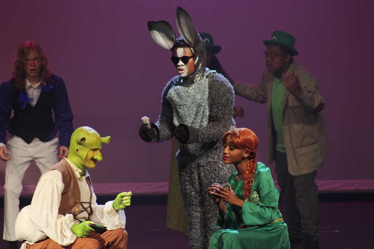 BCSFineArts's tweet photo. Kudos to the @BartlettTheatre on their two performances today for our elementary schools. About 1300 K-5 students made the trip to @high_bartlett to watch Shrek Jr.! Photos by BHS student Harrison Arthur. @BartlettSchools @Americans4Arts #ArtsinEdWeek https://t.co/Sb4FiiQ881