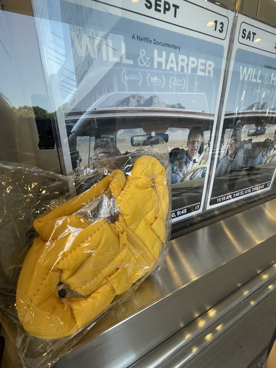 Great to see Harper + Will today. Thank you brave generous kind + beautiful <a href="/HarperSteele1/">Harper Steele</a> for taking <a href="/OfficialWillF/">Will Ferrell</a> + all of us on ur journey. Thanks <a href="/netflix/">Netflix</a> <a href="/ParisTheaterNYC/">The Paris Theater</a> for the beer cozy.