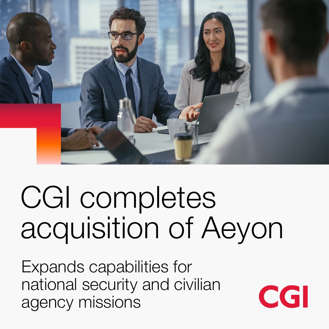 CGI_Global's tweet photo. We’re excited to announce that #CGIFederal has completed the acquisition of #Aeyon, boosting our capabilities in digital transformation, AI & more for the U.S. government. https://t.co/HGINrrKHH0 https://t.co/EHHGog0kHN