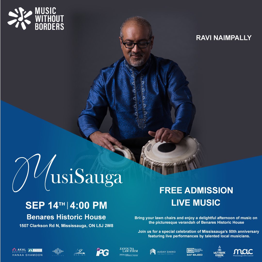 Music Without Borders- Musique Sans Frontières (@mwb_canada) on Twitter photo We're thrilled to announce that Ravi Naimpally will be performing at MusiSauga: A Celebration of Mississauga's 50th Anniversary!
Join us this Saturday for an afternoon of live music on the verandah of the Benares Historic House.
This event is funded by the <a href="/MissArtsCouncil/">Mississauga Arts Council</a> We're thrilled to announce that Ravi Naimpally will be performing at MusiSauga: A Celebration of Mississauga's 50th Anniversary!
Join us this Saturday for an afternoon of live music on the verandah of the Benares Historic House.
This event is funded by the <a href="/MissArtsCouncil/">Mississauga Arts Council</a>
