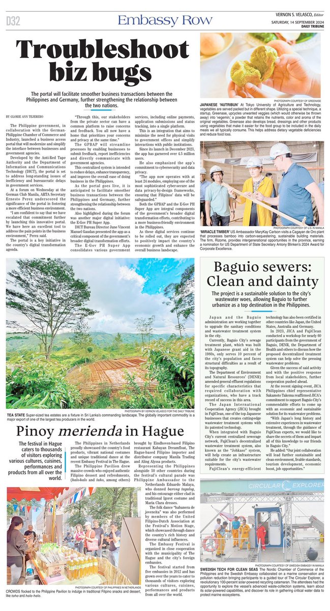 tribunephl's tweet image. Today&apos;s Embassy Row Stories:

Troubleshoot biz bugs

Read more at: tribune.net.ph/2024/09/13/tro…

Baguio sewers: Clean and dainty

Read more at: tribune.net.ph/2024/09/13/bag…

Pinoy merienda in Hague

Read more at: tribune.net.ph/2024/09/13/pin…

#DailyTribune #Embassyrow