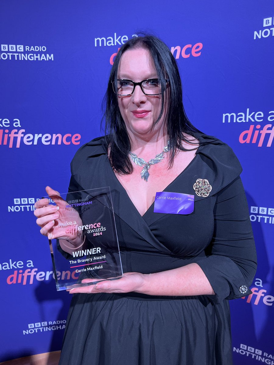 Our final BBC Radio Nottingham Make A Difference Award goes to… Carrie Maxfield ⭐️

She wins the ‘Bravery’ award for saving the life of a little boy whilst she was on holiday in Skegness. After noticing that the toddler was choking on his food at a restaurant, Carrie performed