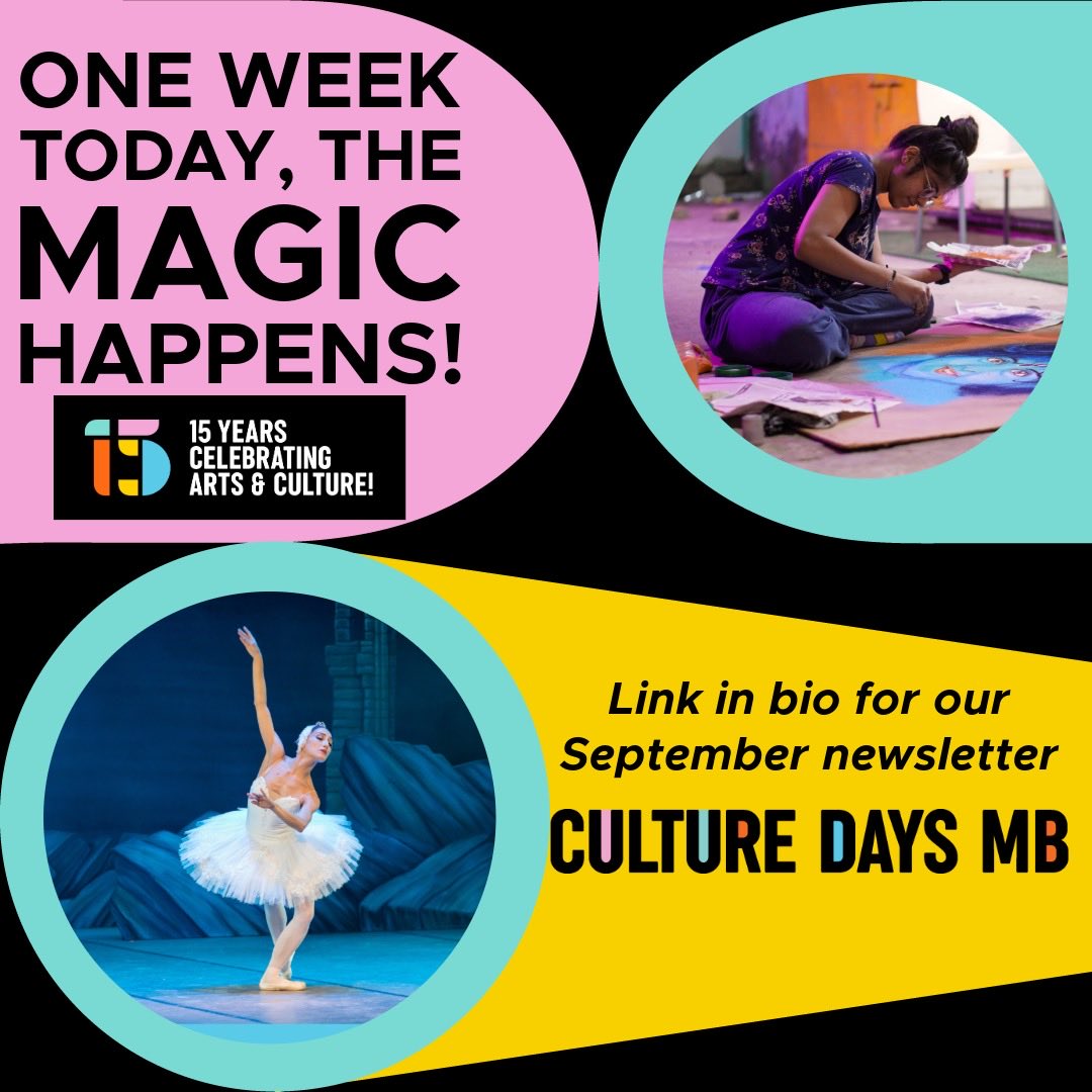 One week today all the magic happens across Canada!  Sept. 20th – Oct. 13th, Manitobans are playing their part by hosting hundreds of free arts and cultural events province-wide.