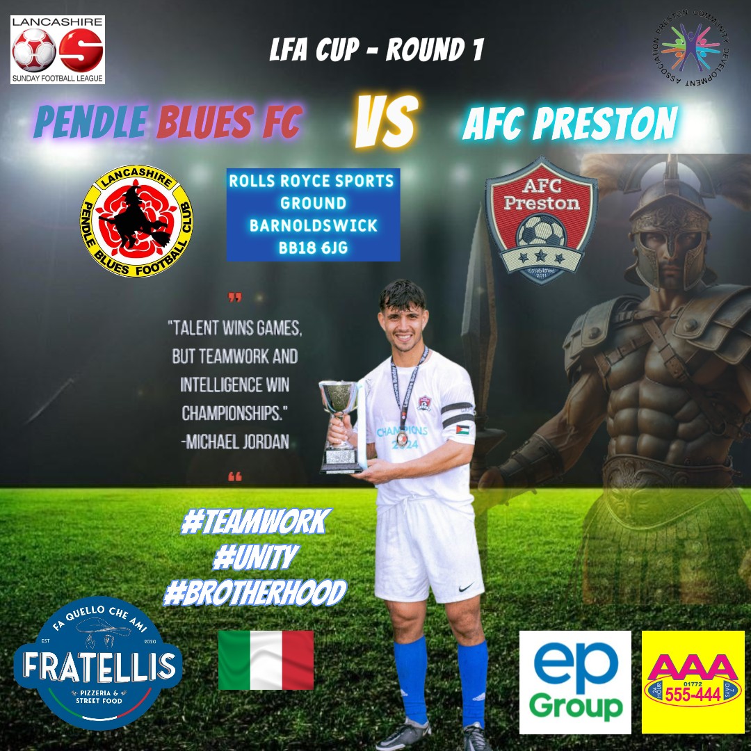 This Sunday we play round 1 of the LFA cup as we travel away to high flying <a href="/PendleBluesFC/">Pendle Blues FC</a> of the Burnley Sunday League. Should be a cracker 🔥

Come down and support the lads 👊🏽👇🏾

#AFCFamily #RogersArmy  #LFACup