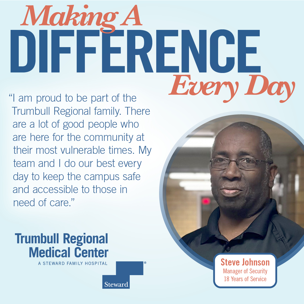 Our amazing team makes us who we are at Trumbull Regional Medical Center. Each member is making a difference every day. #TeamSpotlight #security #securitygaurd #thankyou

Learn more about our award-winning, individualized services here: trumbullregional.org.