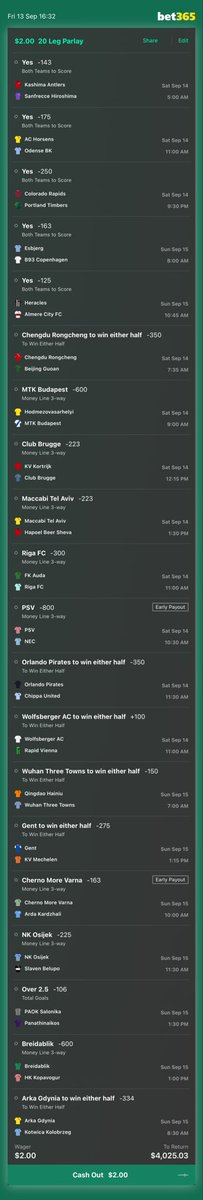 Pk682boss's tweet photo. Weekend Mega Acca - Sat & Sun
Today sucked - Friday the 13th curse
LETS MOVE ON β½οΈβ½οΈβ½οΈ
929:1 π₯π₯π₯
Bet $5
$4,645 payout
2012:1 π₯π₯π₯
Bet $2
$4,025 payout
100:1 payout
Bet $7.70
$780 payout
#stakesensible
#RT #Likes https://t.co/gGlJ1RqOUo