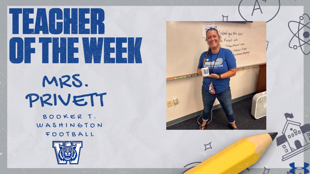 Congratulations to this week’s teacher of the week Mrs. Privett. She was nominated by linebacker Darius Murphy and has been teaching at Booker T. Washington High School for six years. She is an intricate part of our overall school’s success.