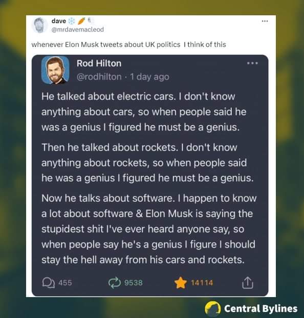 iamhavingalaugh's tweet photo. @elonmusk This says it all. You know nothing about truth or politics https://t.co/cQQN6xwy8R