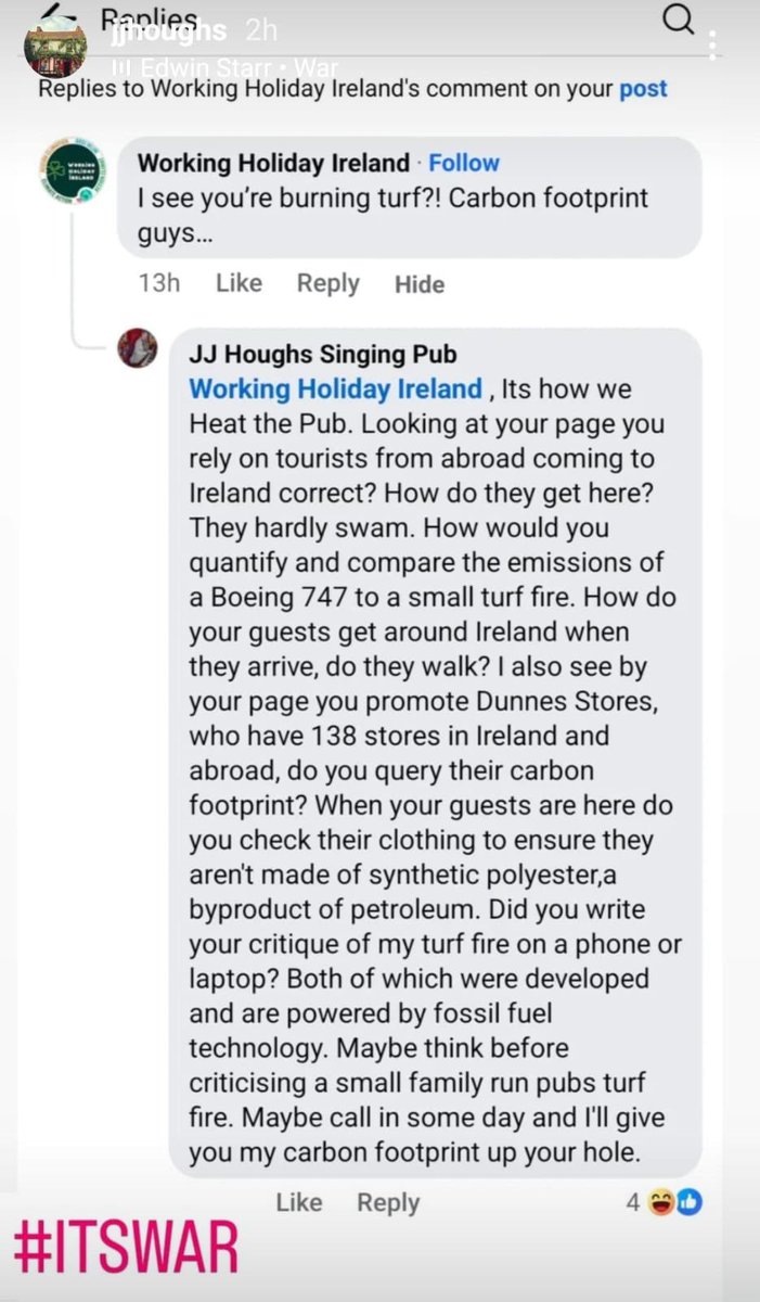 Virtue Signaller 0

<a href="/JJHOUGHS/">JJ HOUGHS</a> Singing pub 1

Fair play to the operator of JJ Houghs for calling out that BS from Woke Holiday Ireland. 

#LateLate