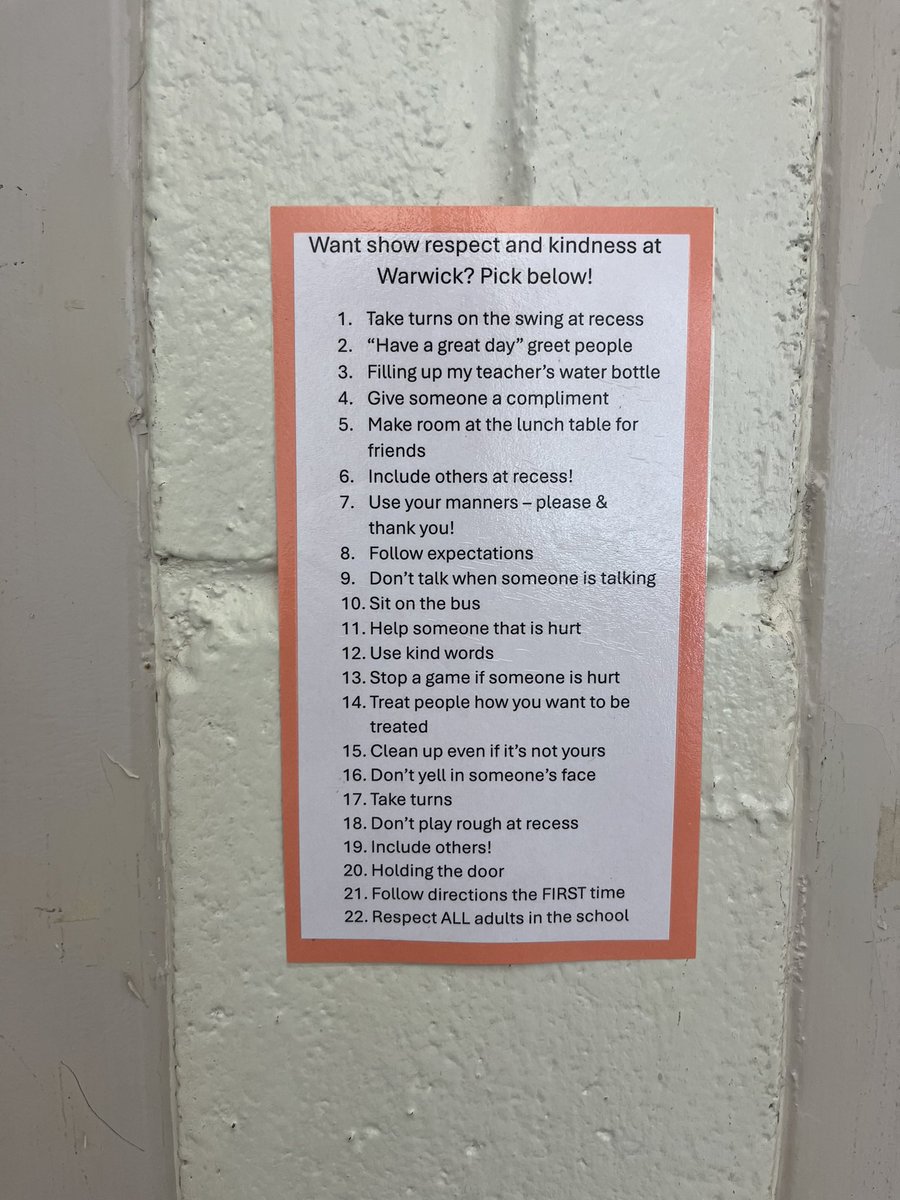 Mr. Finger visited 4M this week and read us a story 📚 We then brainstormed ways we could show respect and kindness at Warwick. The list now hangs next to our door so kids can choose acts of kindness throughout the day ☺️ #cboneteam