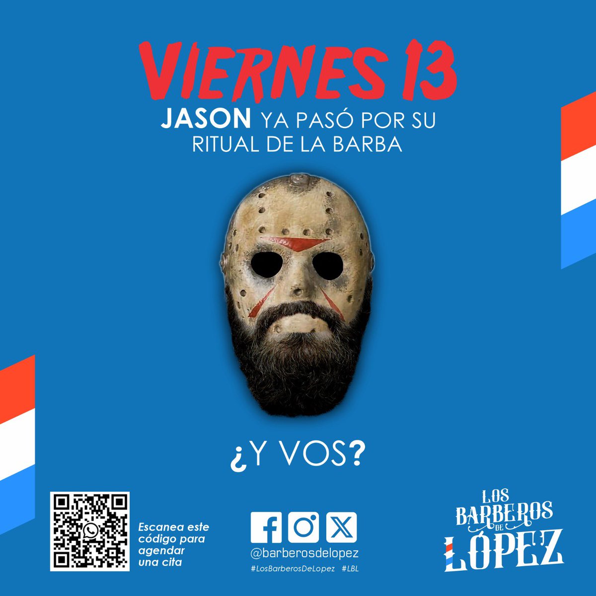 barberosdelopez's tweet photo. • Incluso los más temidos necesitan verse bien. 😎
Ven a Los Barberos de López y haz que tu look sea legendario... ¡Sin sustos! 💀💈
#Viernes13 #JasonStyle #RitualDeBarba #BarberíaConEstilo https://t.co/rb7uhbMcm9