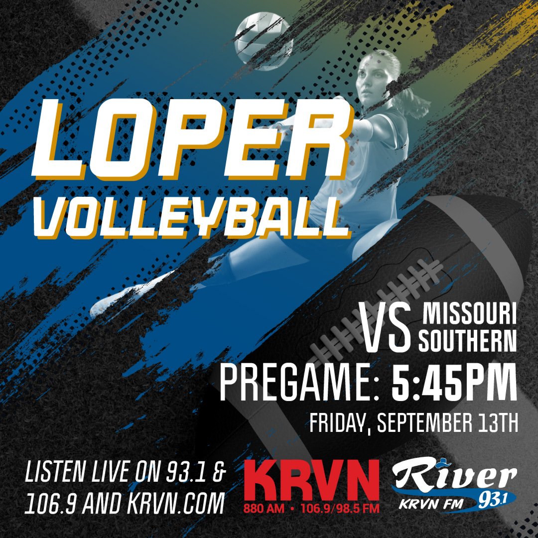 Loper vball tonight on 93.1 KRVN FM and 106.9 FM in Kearney and on the River App
<a href="/UNK_Athletics/">UNK Athletics</a> 
<a href="/UNKearney/">University of Nebraska at Kearney</a> 
<a href="/UNKvolleyball/">UNK Volleyball</a>