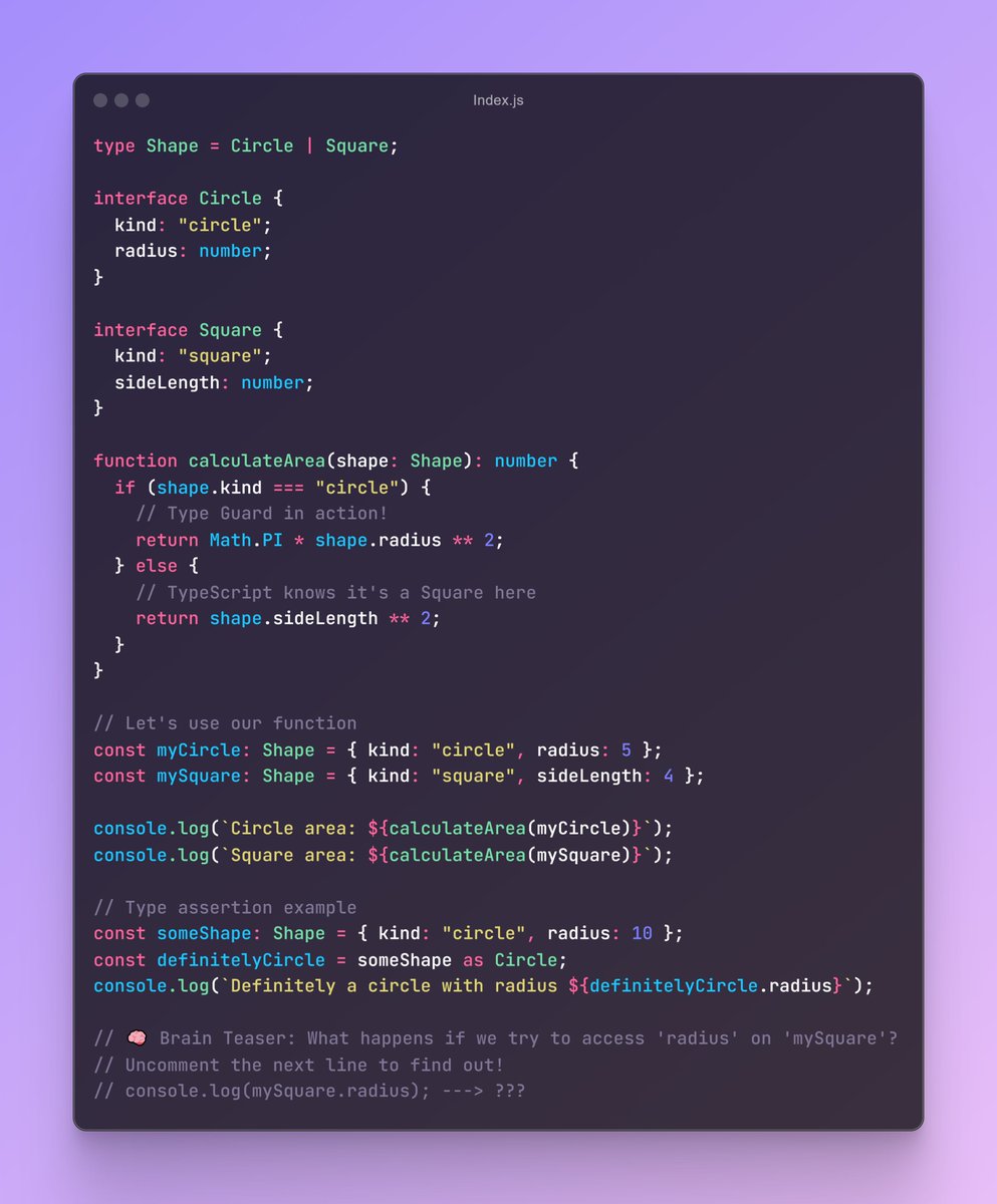 devqing_'s tweet image. 🕵️♂️ Day 4 of #30DaysOfTypeScript: Type Guards & Assertions 🛡️
- Narrowing types like a pro 🎯
- Asserting with confidence 💪
- Code safer, debug faster 🚀
Quiz: Can you spot the type guard? 🤔
Drop your answers below👇
#30daysofcode #typescript #buildinpublic #SoftwareDevelopment