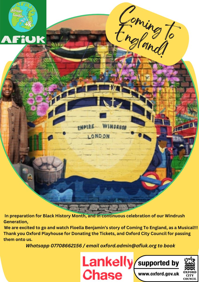 Thank you <a href="/OxfordPlayhouse/">Oxford Playhouse</a> for donating these tickets and thank you <a href="/OxfordCity/">Oxford City Council</a> for forwarding them to us . We are so excited to watch this play celebrating <a href="/FloellaBenjamin/">Floella Benjamin</a> and her story honouring our #BlackHistory and #WindrushGeneration
