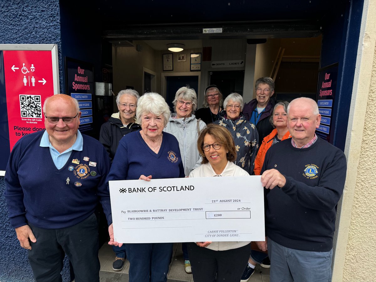 Blairgowrie & Rattray Development Trust (@brdevtrust) on Twitter photo Huge thanks to members of the City of Dundee Lions Club who recently presented volunteers who run the public toilets in Blairgowrie with a donation of £200 towards the ongoing running costs of the facilities.
Read the full story here: brdt.org.uk/.../roar-some-…...
📷 <a href="/CraicN_Comms/">CraicN Communications</a> Huge thanks to members of the City of Dundee Lions Club who recently presented volunteers who run the public toilets in Blairgowrie with a donation of £200 towards the ongoing running costs of the facilities.
Read the full story here: brdt.org.uk/.../roar-some-…...
📷 <a href="/CraicN_Comms/">CraicN Communications</a>
