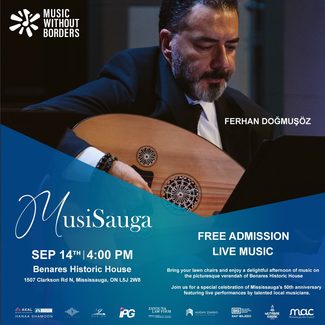 Music Without Borders- Musique Sans Frontières (@mwb_canada) on Twitter photo We're thrilled to announce that Ferhan Doğmuşöz will be performing at MusiSauga: A Celebration of Mississauga's 50th Anniversary!
Join us this Saturday for an afternoon of live music on the verandah of the Benares Historic House.
This event is funded by the <a href="/MissArtsCouncil/">Mississauga Arts Council</a>! We're thrilled to announce that Ferhan Doğmuşöz will be performing at MusiSauga: A Celebration of Mississauga's 50th Anniversary!
Join us this Saturday for an afternoon of live music on the verandah of the Benares Historic House.
This event is funded by the <a href="/MissArtsCouncil/">Mississauga Arts Council</a>!