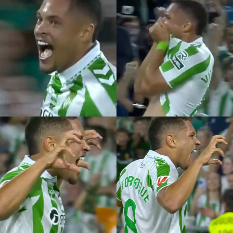 Vitor Roque acaba de marcar su PRIMER GOL con la camiseta del Betis. Solo necesitó 57 minutos para lograrlo. Lo consiguió en su primer partido en casa como bético. ¿El festejo? Incluyó beso al escudo de su nuevo equipo. ESTRENO VERDIBLANCO.