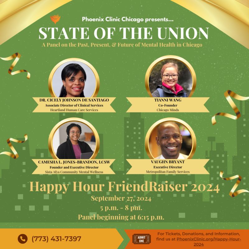 I'm excited to speak at Phoenix Clinic Chicago's Happy Hour FriendRaiser and first ever State of the Union panel on September 27th. Come support this great event and powerful speakers. Buy your ticket here: phoenixclinic.org/happy-hour-2024