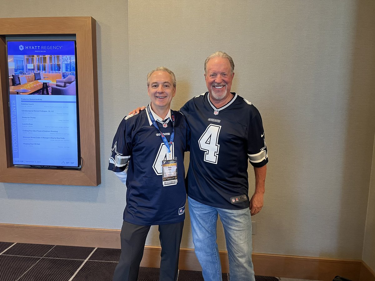 StanJGoff's tweet photo. Day 2 at the #productivedentist conference and me and Dr. Bruce Baird wore the same jersey. @DPR_Magazine https://t.co/PYb7H8WCeE