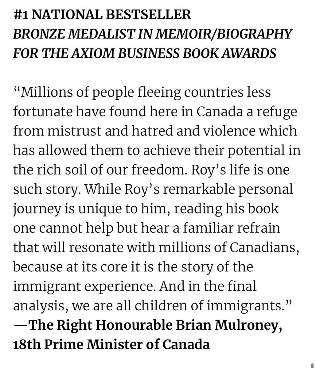 A fitting endorsement to my book, Prisoner #1056, as it was his immigration policy that facilitated my entry into Canada at the age of 18. I’m indebted to him forever.