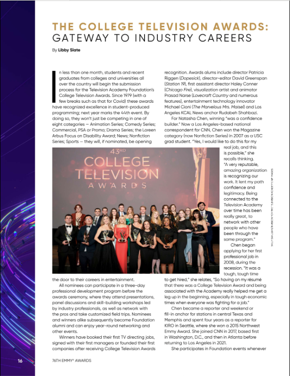NatashaChenCNN's tweet photo. So cool to appear in this year's @TelevisionAcad Emmy Awards digital program! Thank you to @libslatewrites for the interview, and to the Television Academy Foundation for the College TV Award all those years ago that led to where I am today... https://t.co/CmAKS3U11D