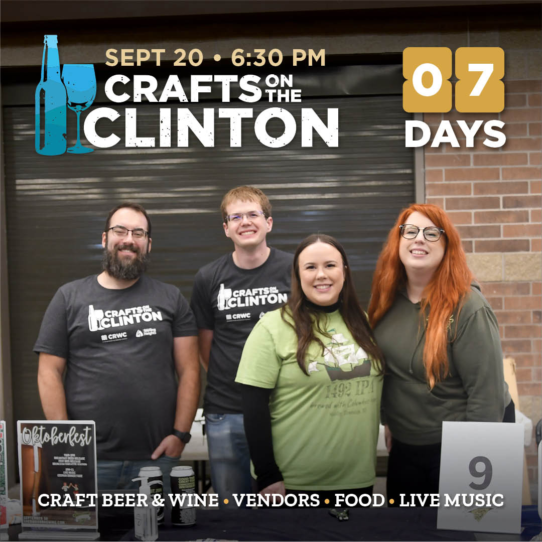 Crafts on the Clinton is almost here! In just one week, we're gathering 9 breweries and wineries, 5, food trucks, and dozens of local vendors for Crafts on the Clinton. 

Join us on Sept 20! Register now at crwc.org/crafts and use code SPLASH5 for $5 off standard tickets.